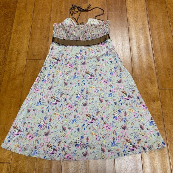 VTG Betsey Johnson Womens Silk Foral Dress Size 6 Halter Shirred Fairy Y2K 90s - Picture 6 of 9